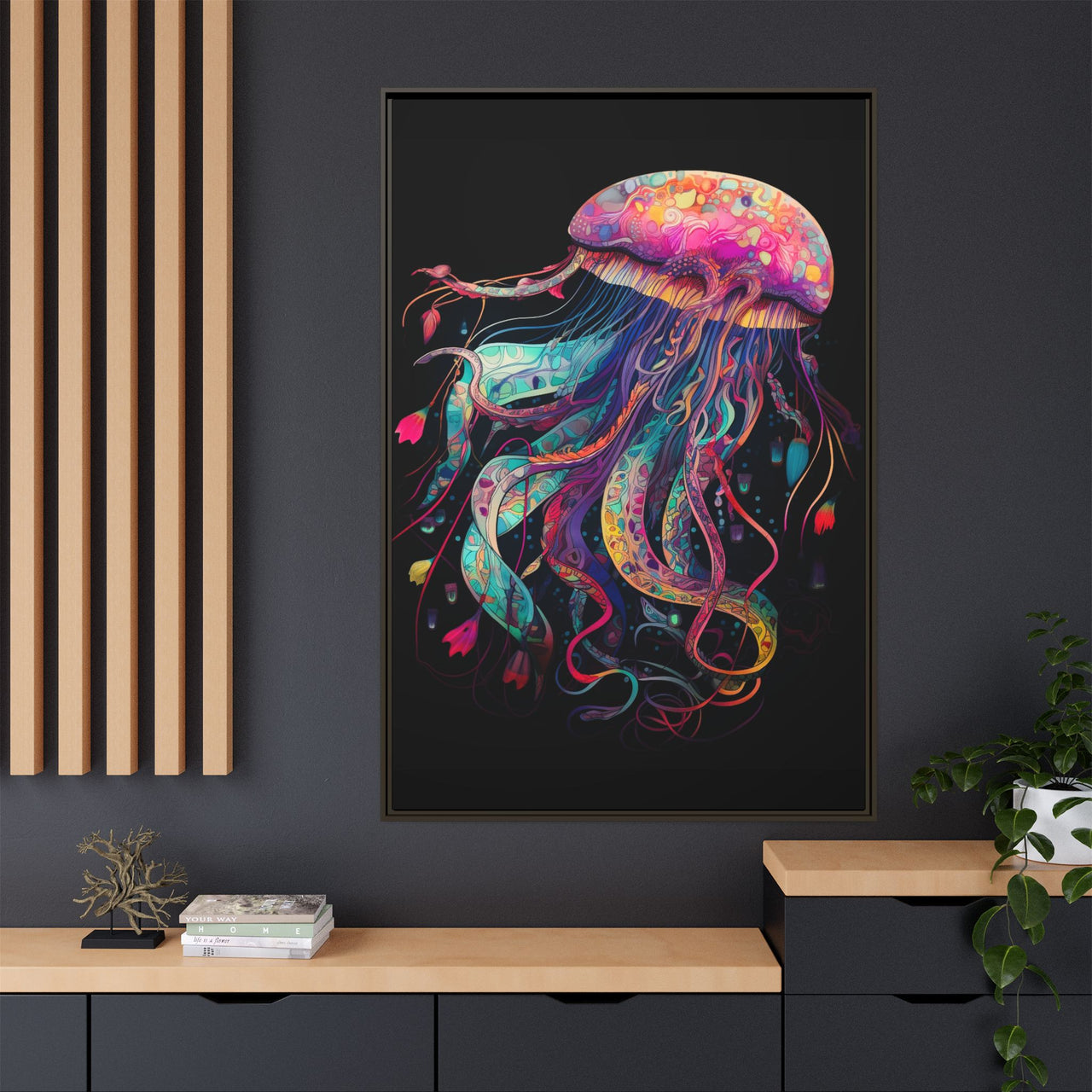 Celestial Drifter Jellyfish Canvas Wall Art with Frame