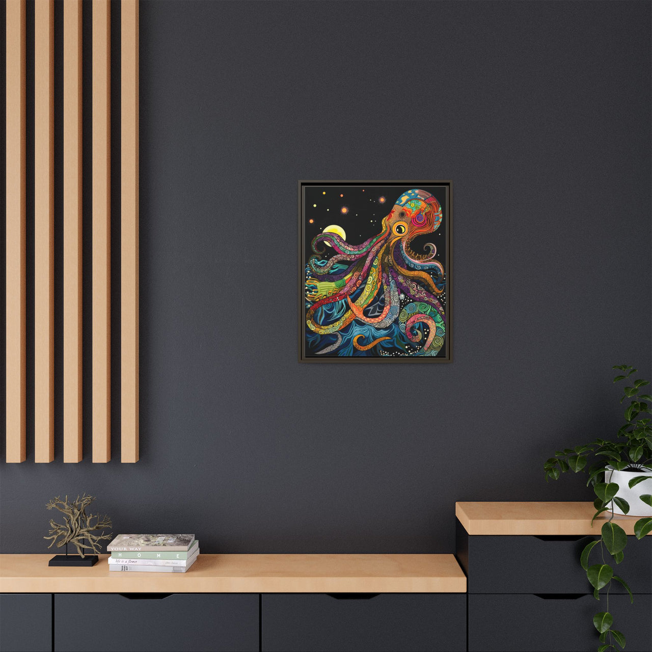 Midnight Depths Octopus Canvas Wall Art with Frame