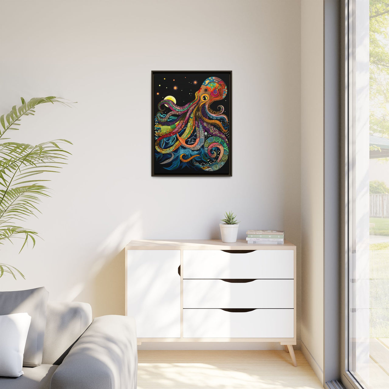 Midnight Depths Octopus Canvas Wall Art with Frame