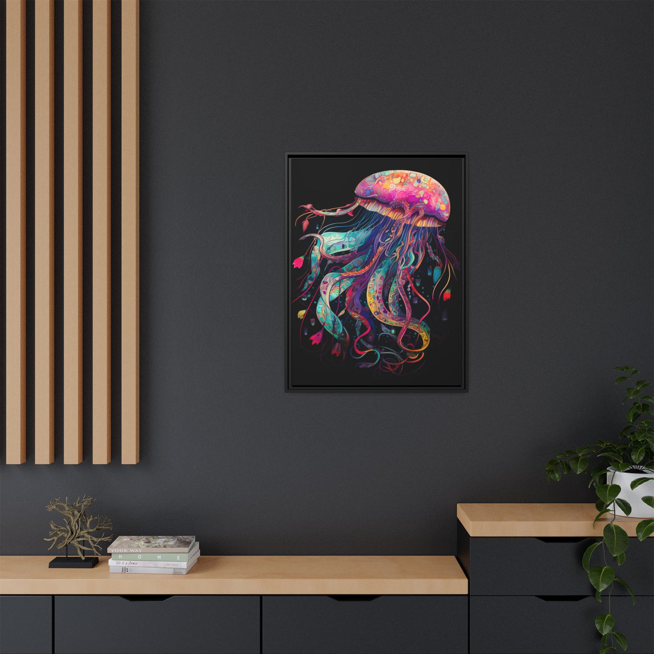 Celestial Drifter Jellyfish Canvas Wall Art with Frame