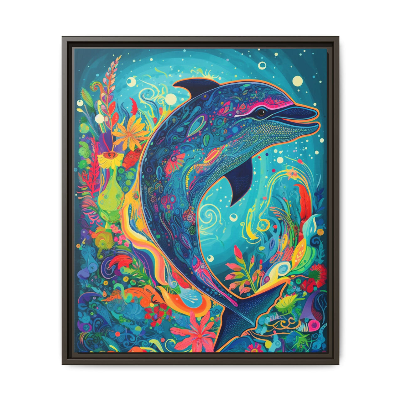 Ocean Bloom Dolphin Canvas Wall Art with Frame