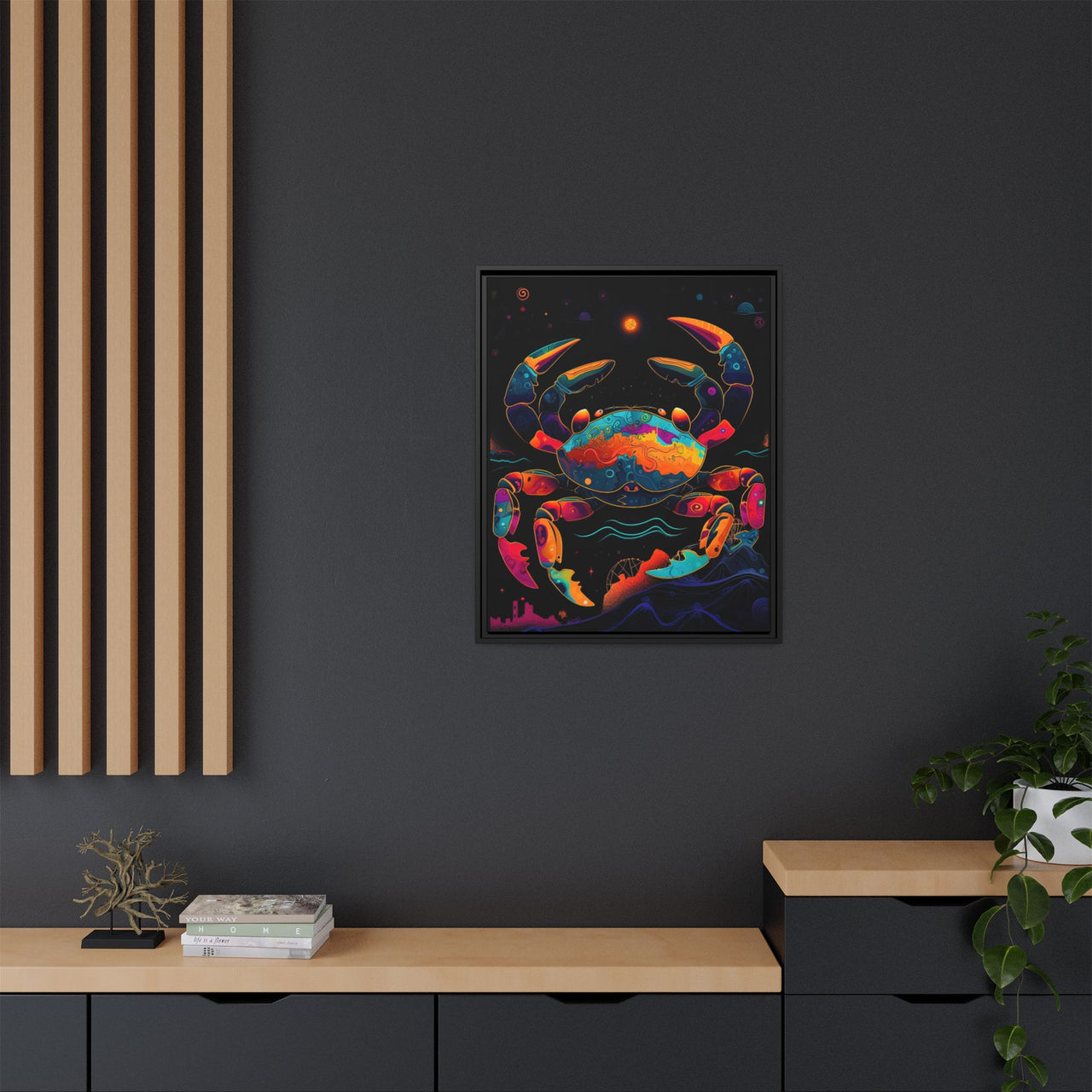 Neon Tide Crab Canvas Wall Art with Frame