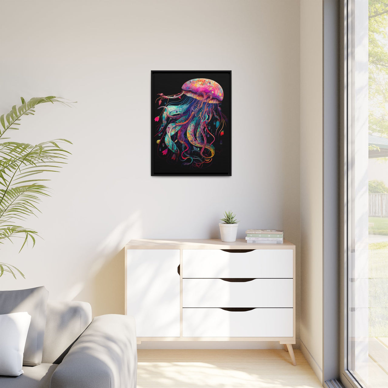Celestial Drifter Jellyfish Canvas Wall Art with Frame