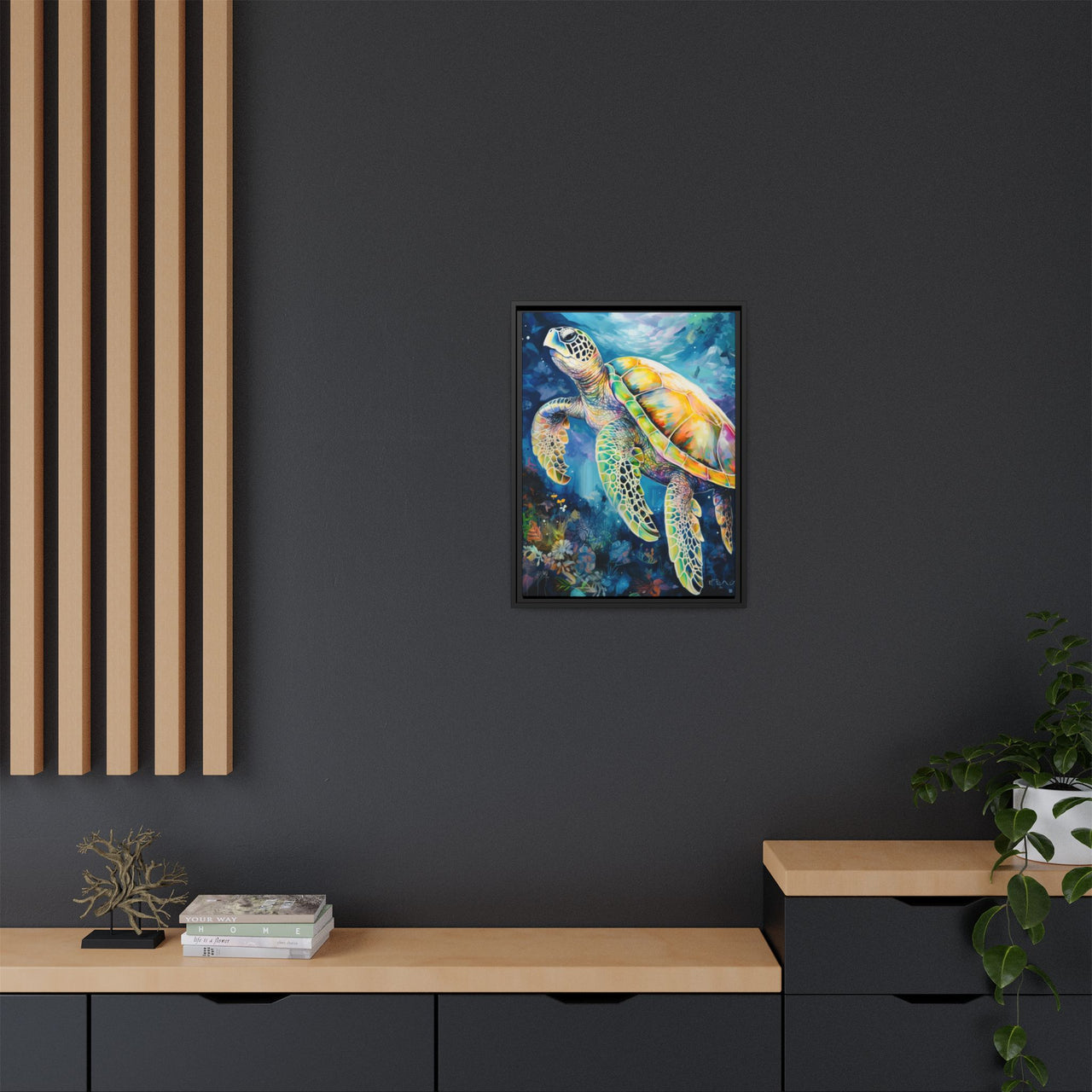 Gliding Turtle Canvas Wall Art with Frame