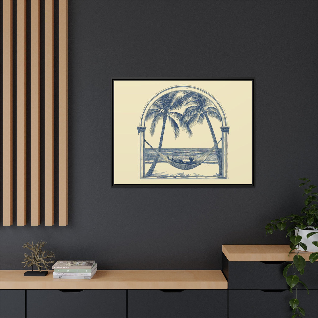 Palm Retreat Hammock Canvas Wall Art with Frame