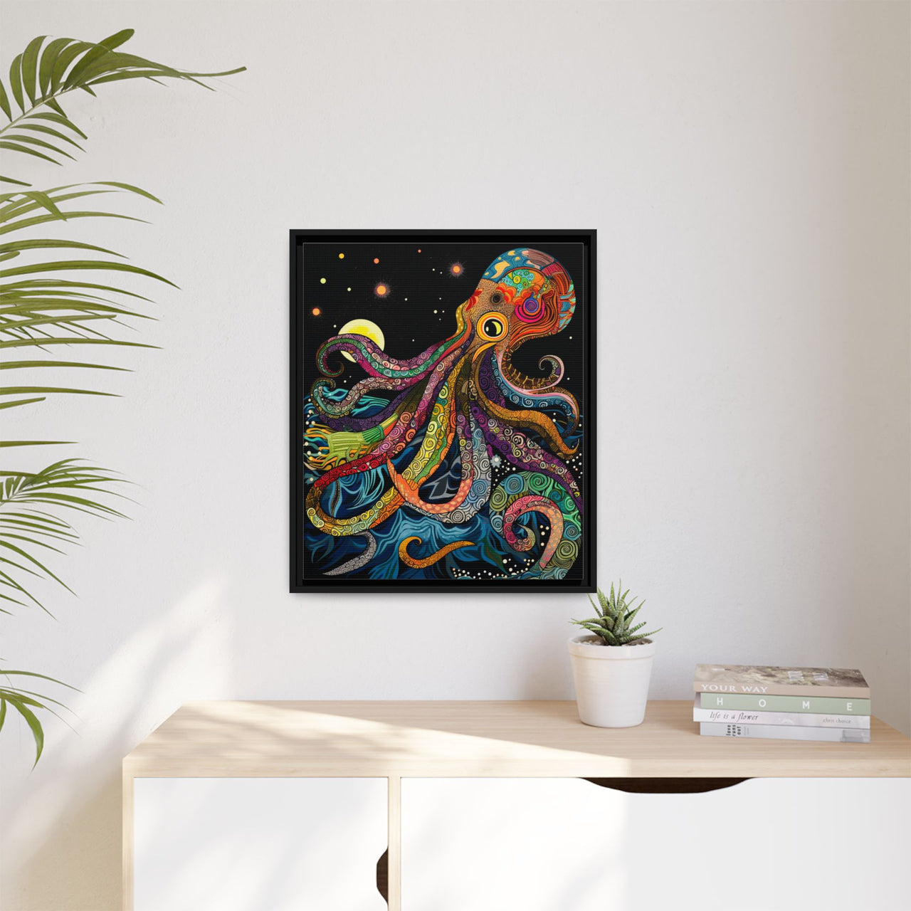 Midnight Depths Octopus Canvas Wall Art with Frame