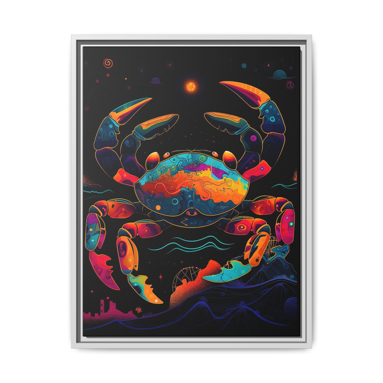 Neon Tide Crab Canvas Wall Art with Frame