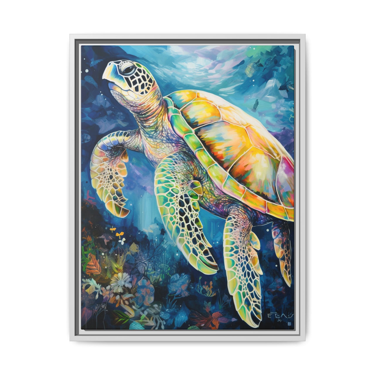 Gliding Turtle Canvas Wall Art with Frame