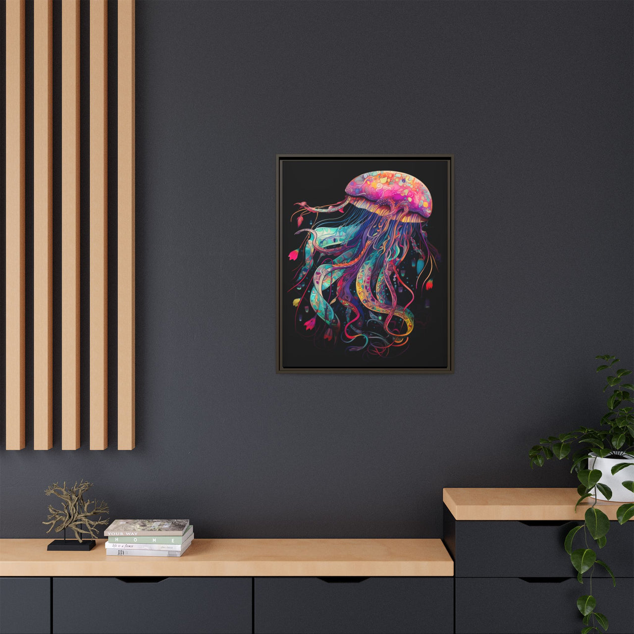 Celestial Drifter Jellyfish Canvas Wall Art with Frame