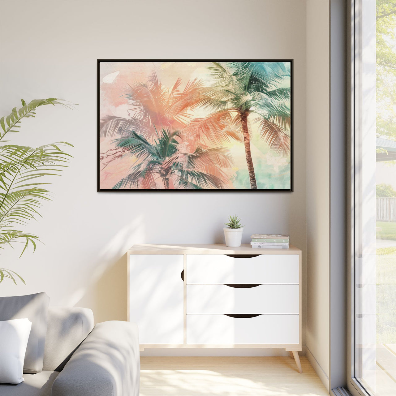 Palm Glow Canvas Wall Art with Frame