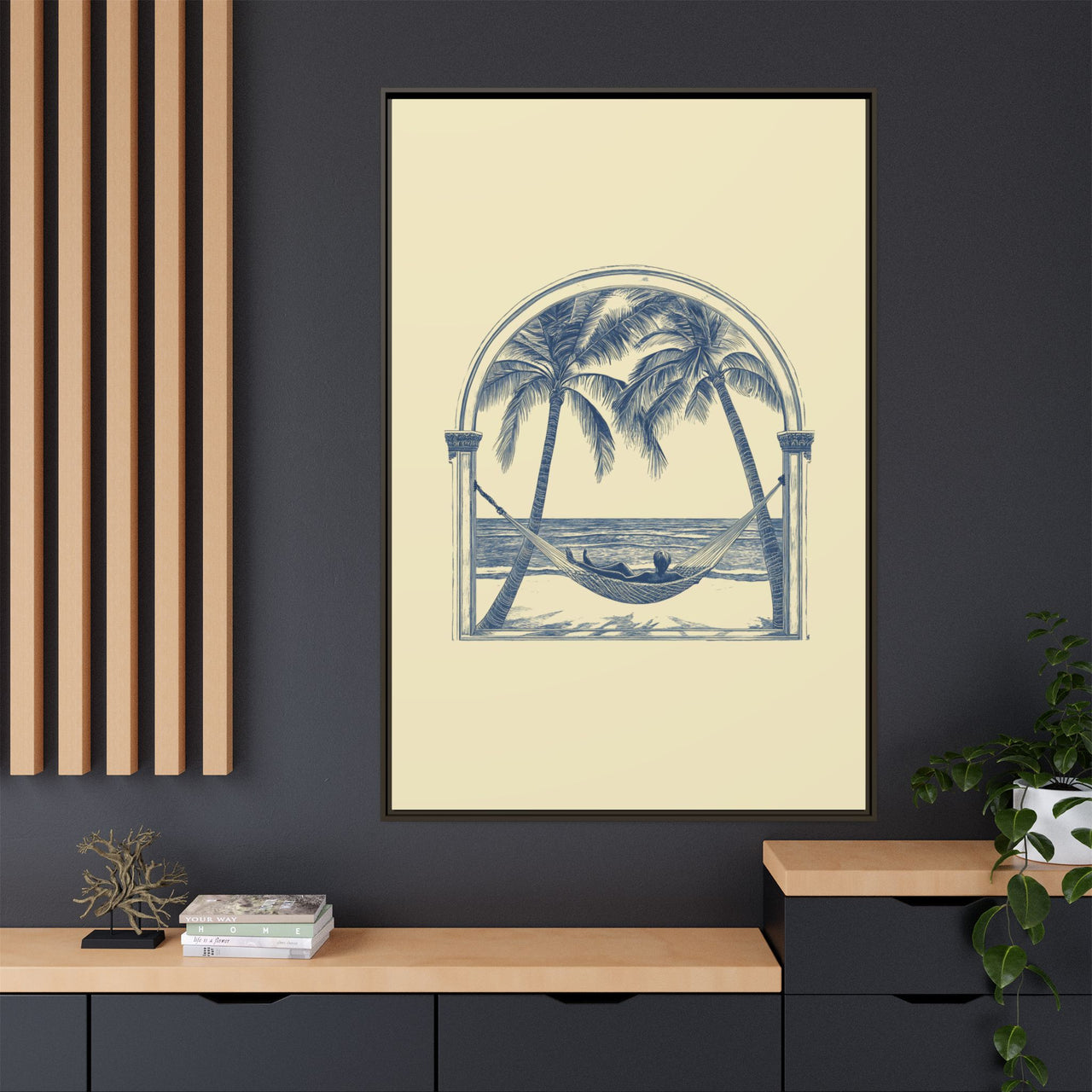 Palm Retreat Hammock Canvas Wall Art with Frame