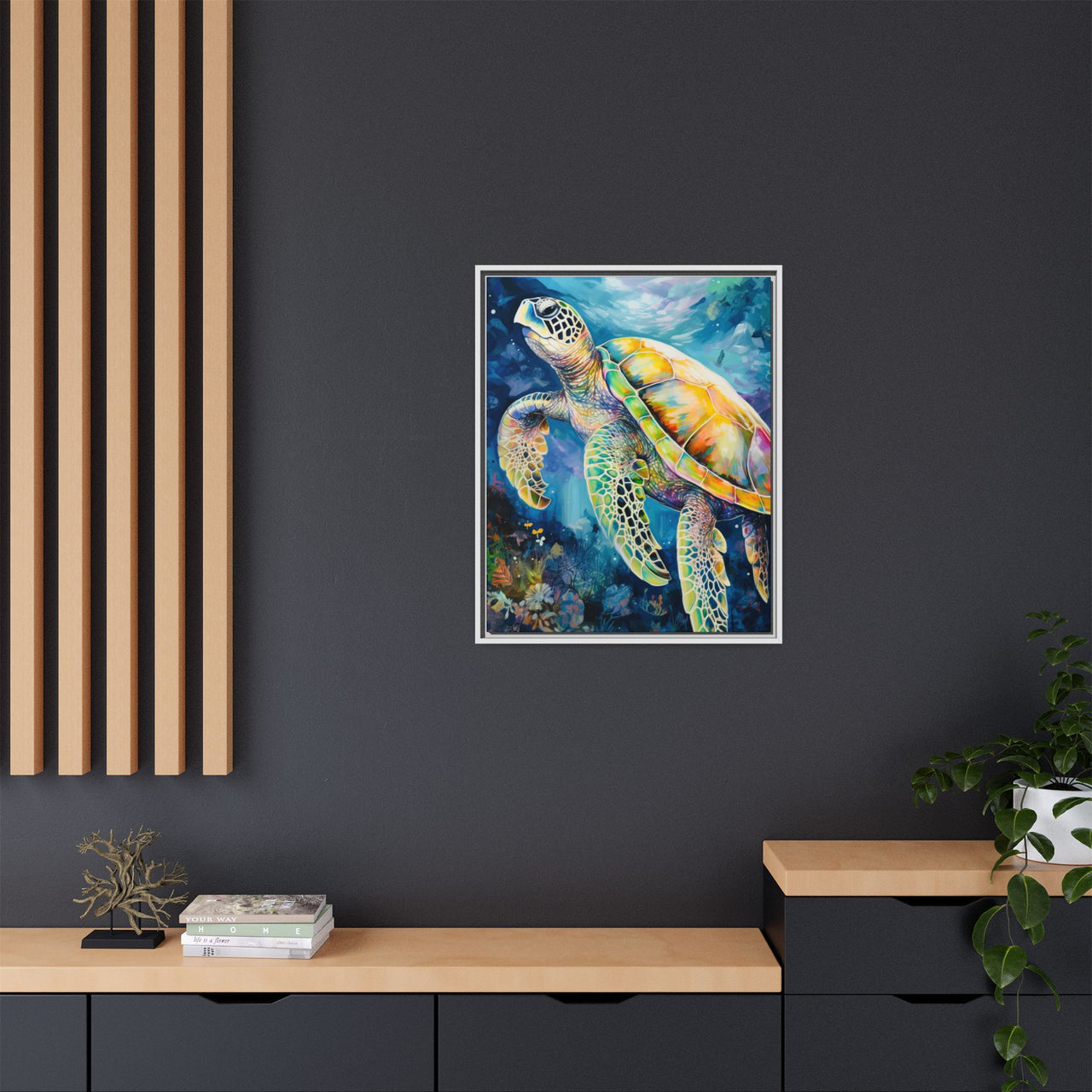 Gliding Turtle Canvas Wall Art with Frame