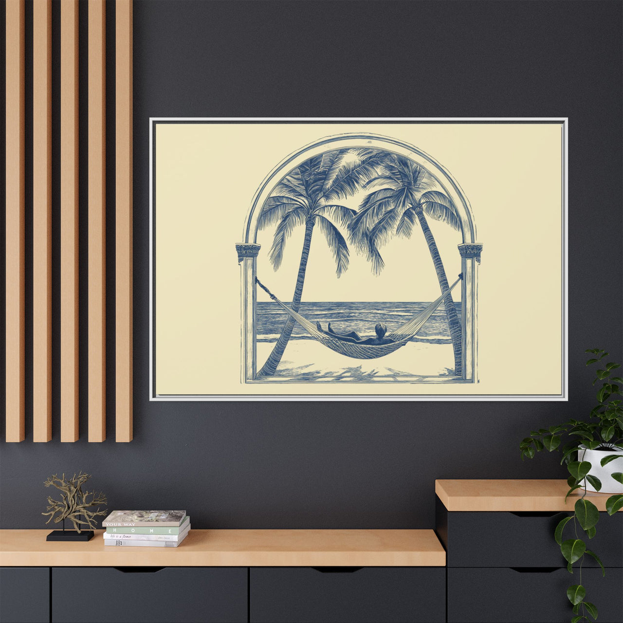 Palm Retreat Hammock Canvas Wall Art with Frame