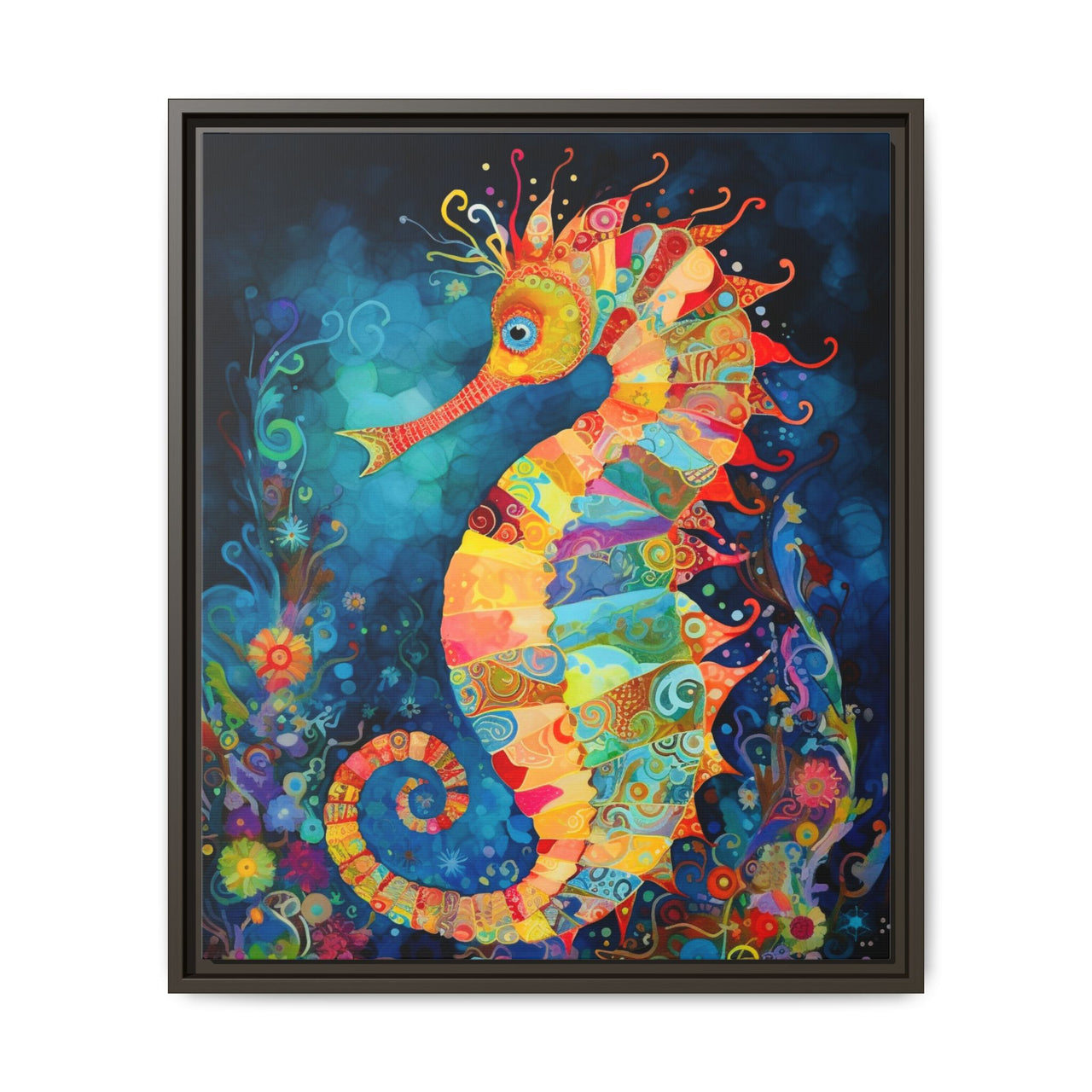 Coral Carnival Seahorse Canvas Wall Art with Frame