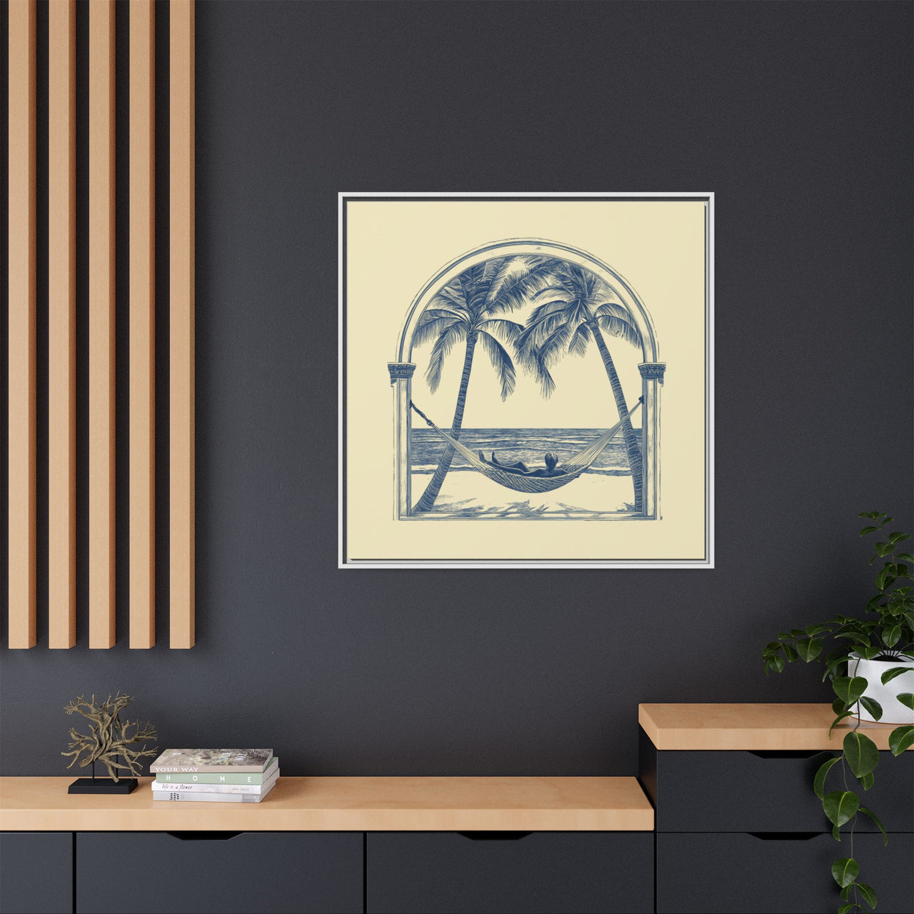 Palm Retreat Hammock Canvas Wall Art with Frame