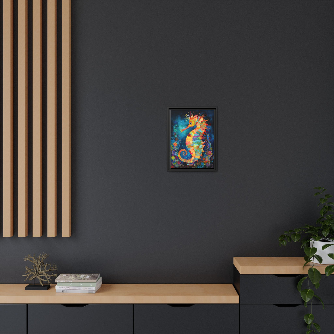 Coral Carnival Seahorse Canvas Wall Art with Frame