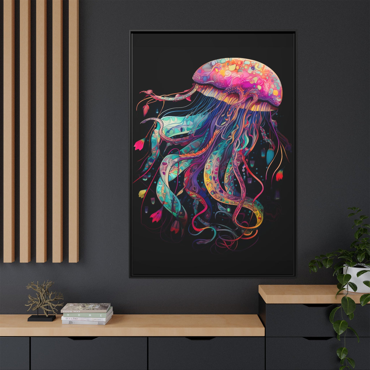 Celestial Drifter Jellyfish Canvas Wall Art with Frame