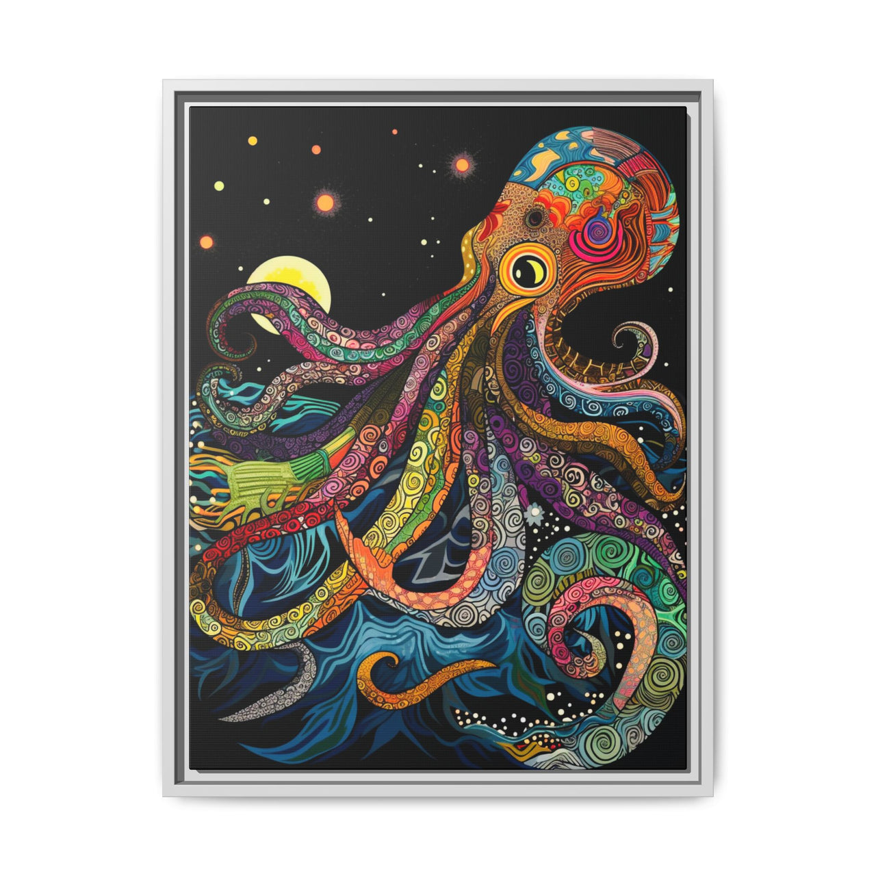 Midnight Depths Octopus Canvas Wall Art with Frame