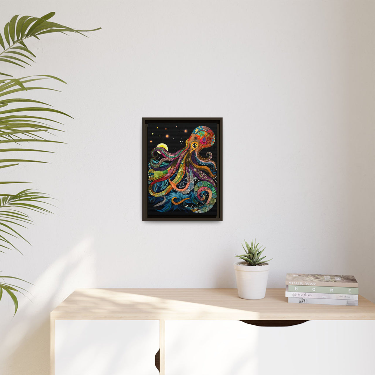 Midnight Depths Octopus Canvas Wall Art with Frame