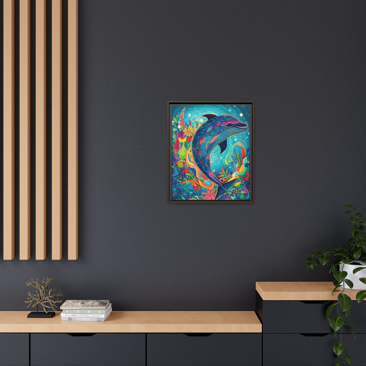 Ocean Bloom Dolphin Canvas Wall Art with Frame