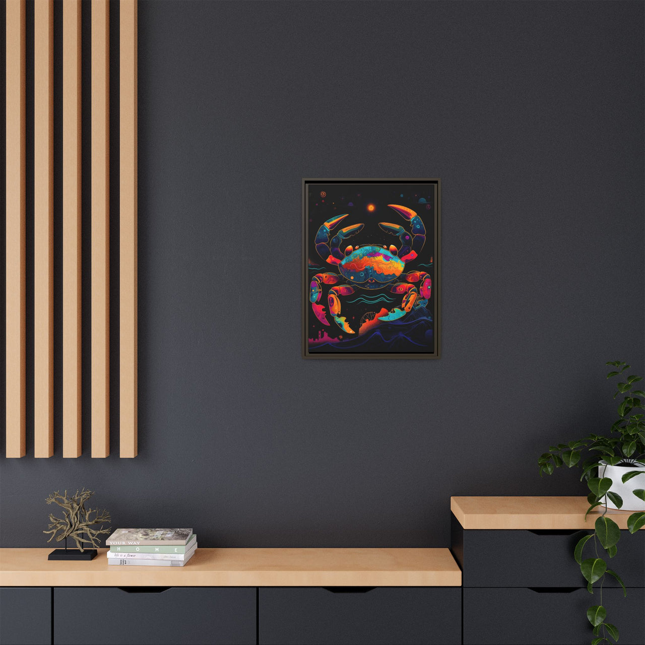 Neon Tide Crab Canvas Wall Art with Frame