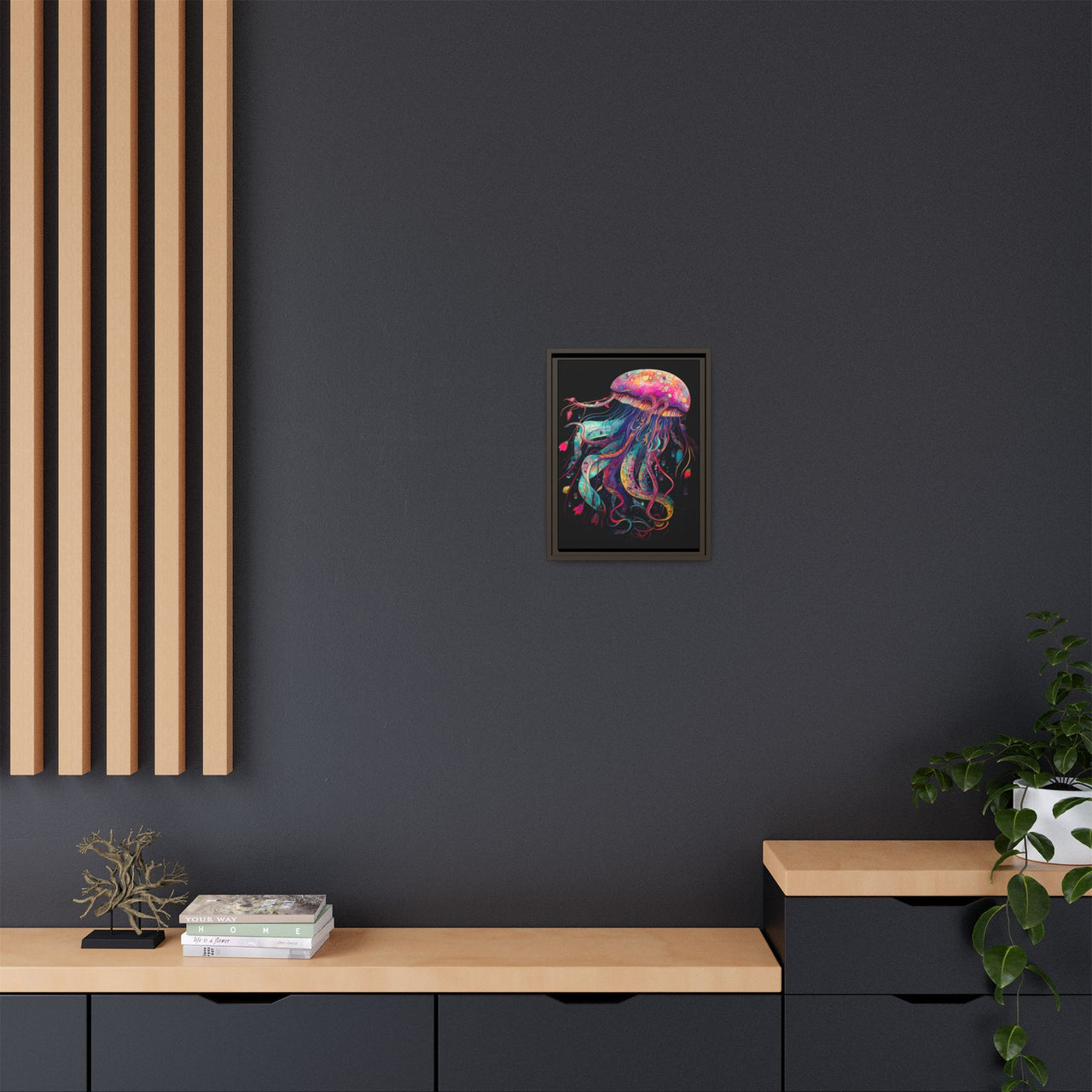 Celestial Drifter Jellyfish Canvas Wall Art with Frame