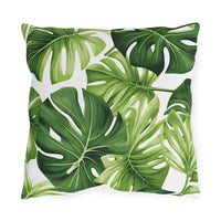 Thumbnail for Pillow with green leaf monstera pattern on a white background