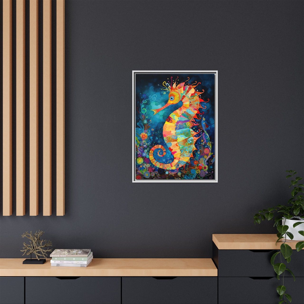 Coral Carnival Seahorse Canvas Wall Art with Frame