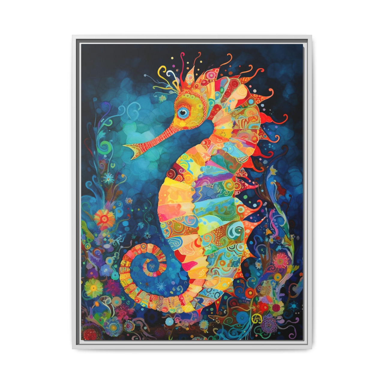Coral Carnival Seahorse Canvas Wall Art with Frame