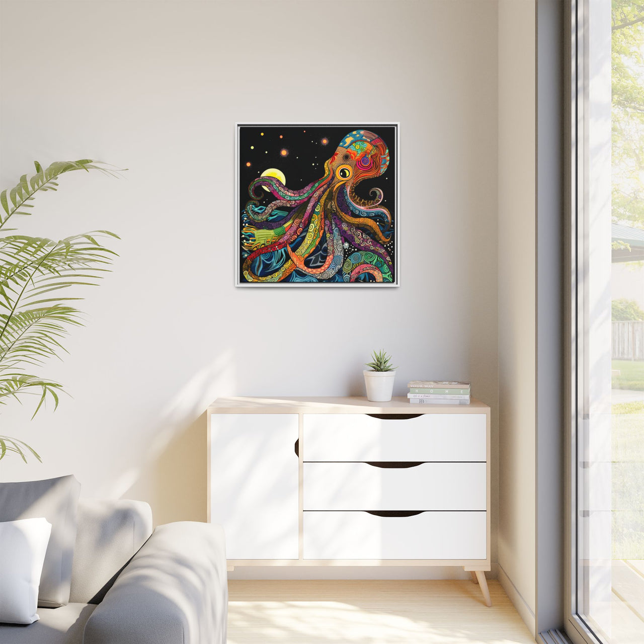Midnight Depths Octopus Canvas Wall Art with Frame