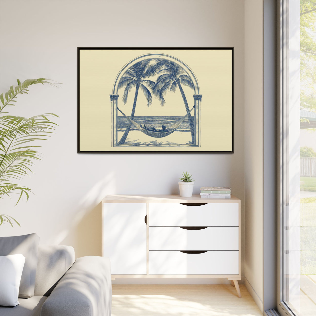 Palm Retreat Hammock Canvas Wall Art with Frame