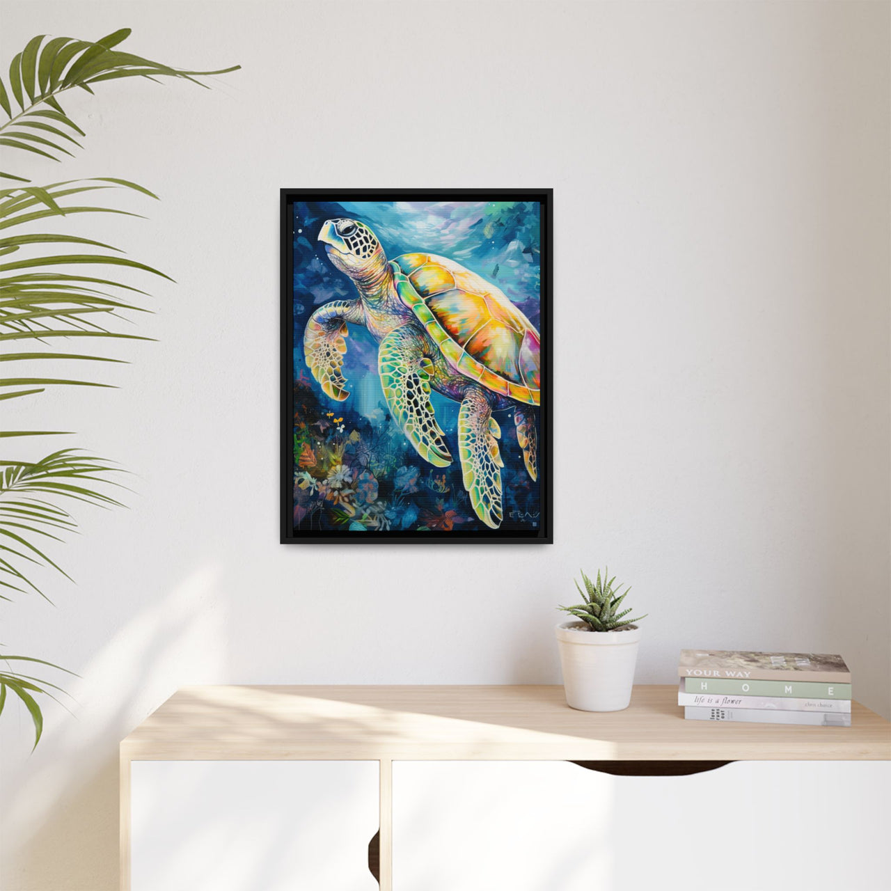 Gliding Turtle Canvas Wall Art with Frame
