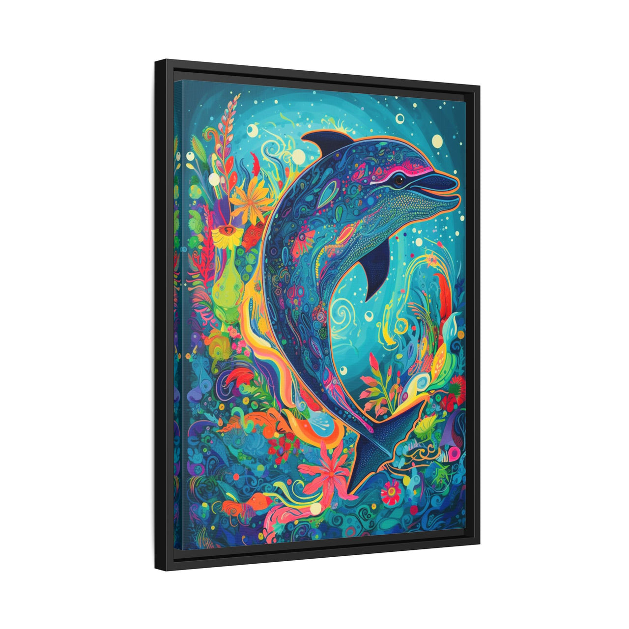 Ocean Bloom Dolphin Canvas Wall Art with Frame