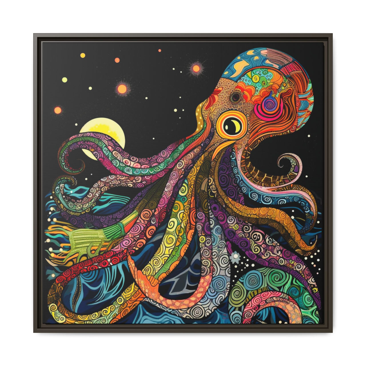 Midnight Depths Octopus Canvas Wall Art with Frame