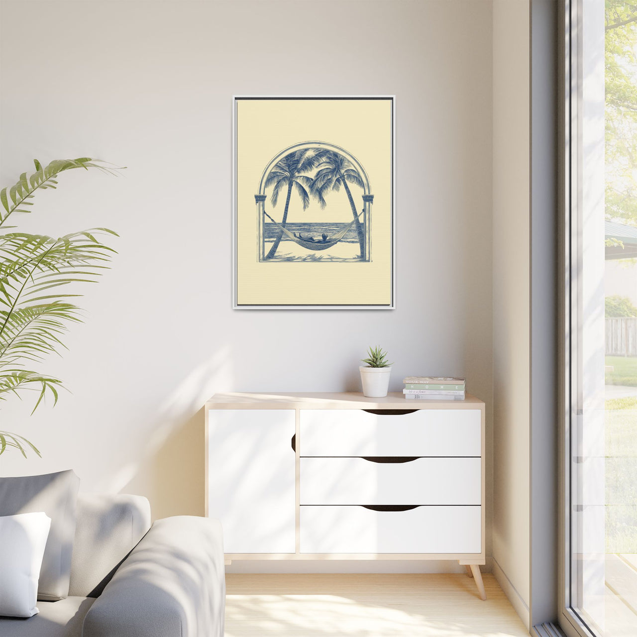 Palm Retreat Hammock Canvas Wall Art with Frame