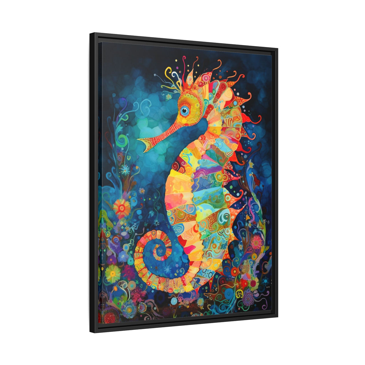 Coral Carnival Seahorse Canvas Wall Art with Frame