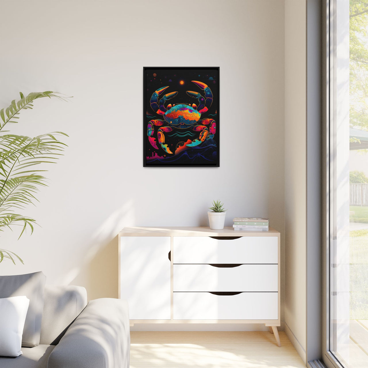 Neon Tide Crab Canvas Wall Art with Frame