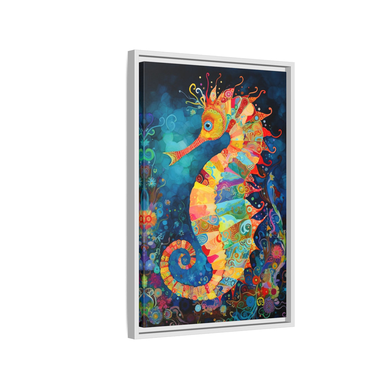 Coral Carnival Seahorse Canvas Wall Art with Frame
