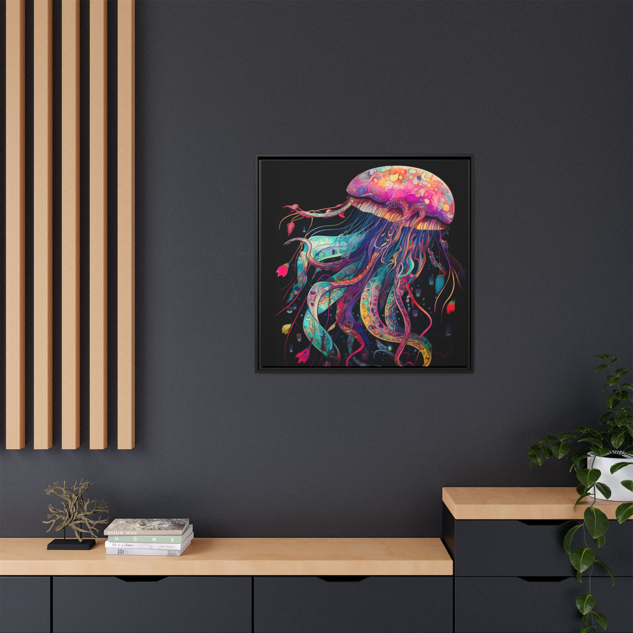 Celestial Drifter Jellyfish Canvas Wall Art with Frame