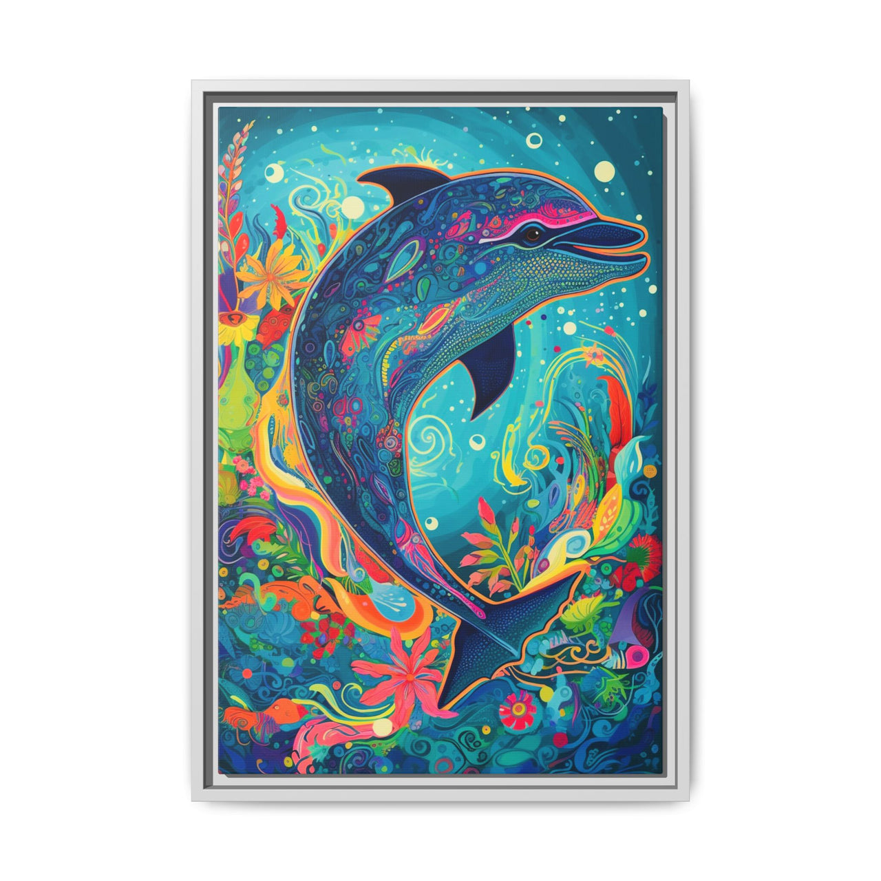 Ocean Bloom Dolphin Canvas Wall Art with Frame