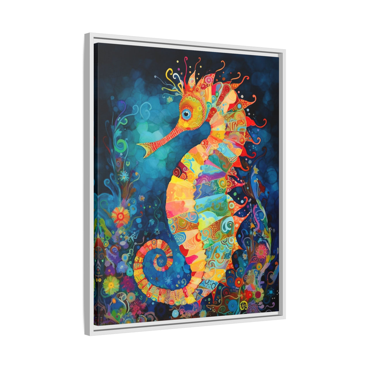 Coral Carnival Seahorse Canvas Wall Art with Frame