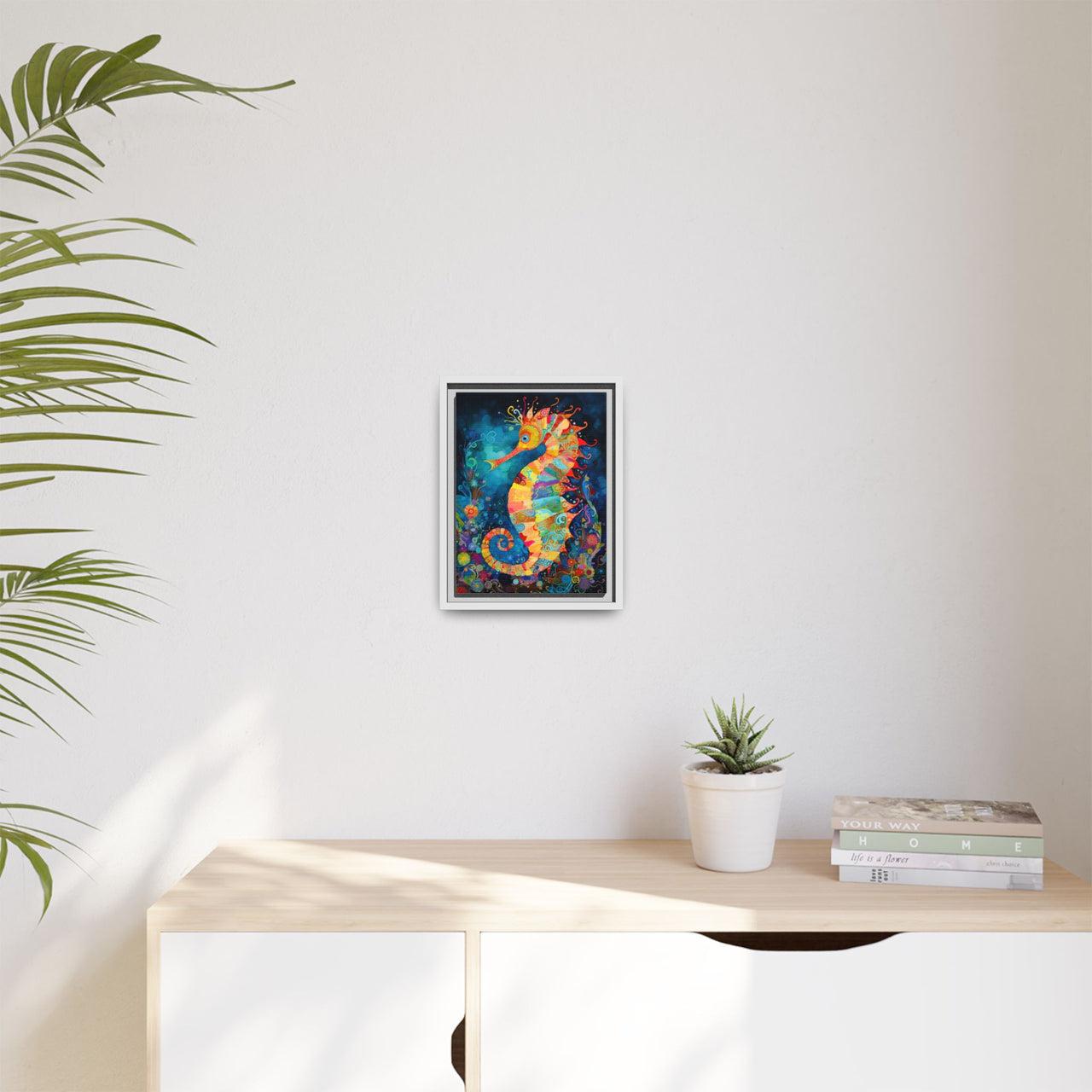 Coral Carnival Seahorse Canvas Wall Art with Frame