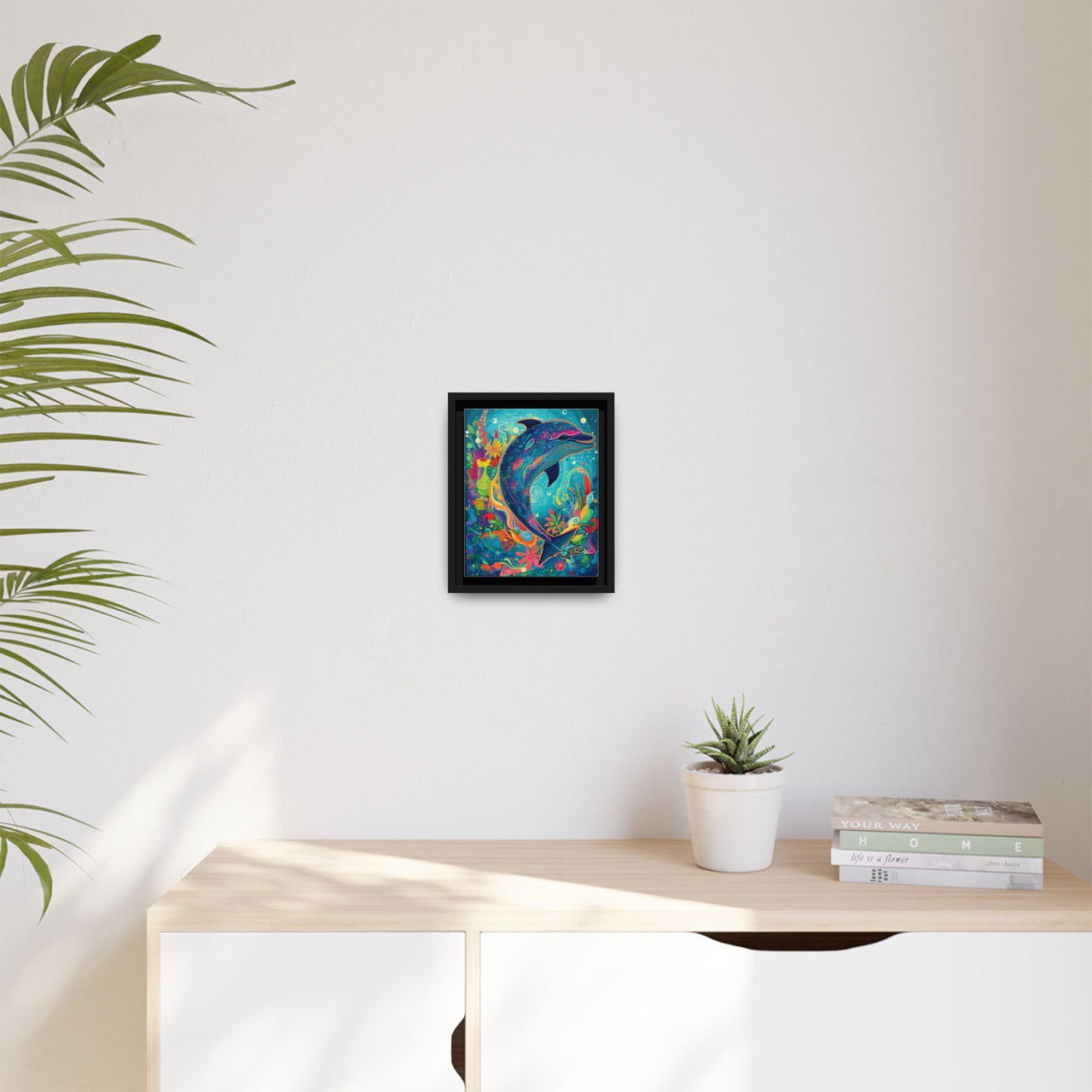 Ocean Bloom Dolphin Canvas Wall Art with Frame