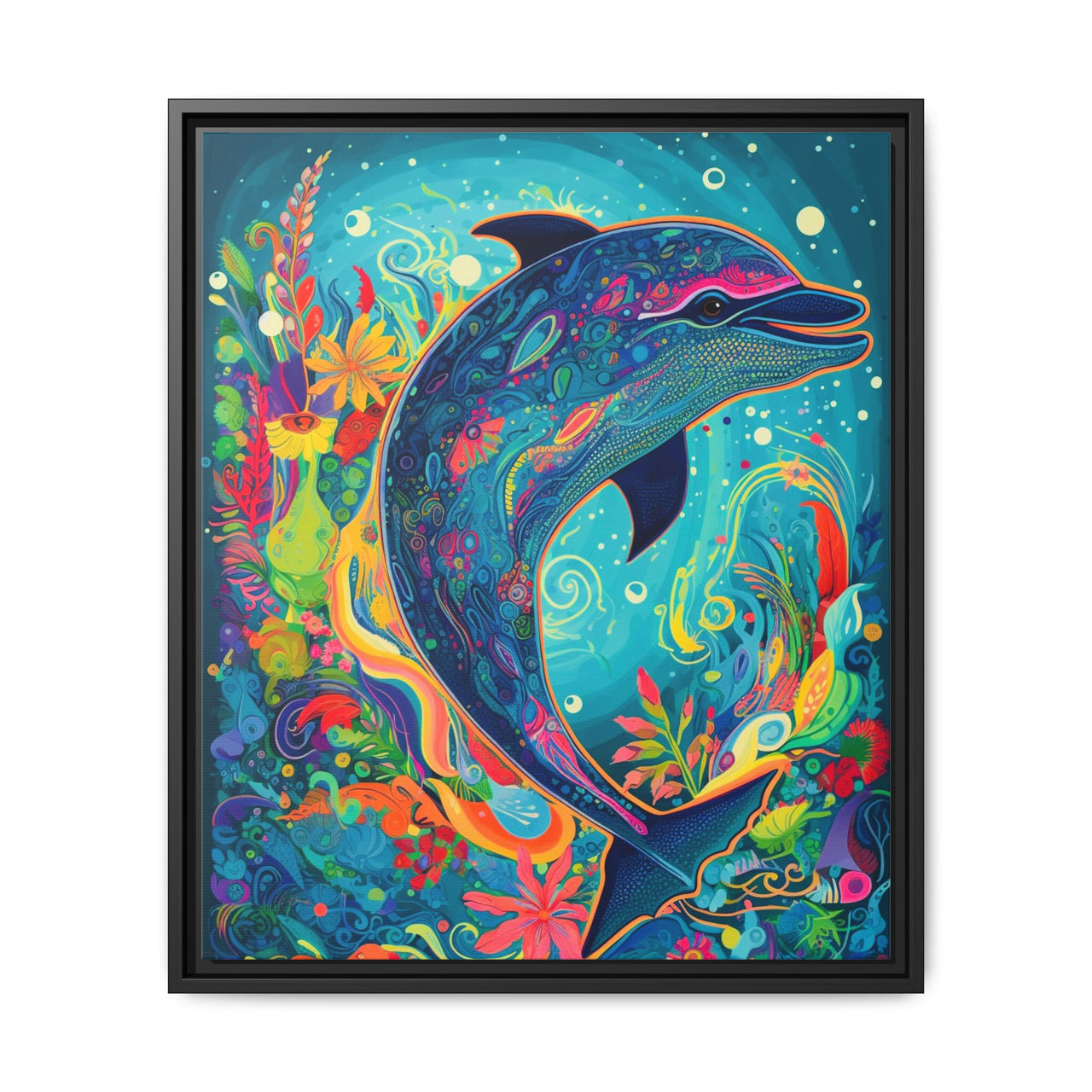 Ocean Bloom Dolphin Canvas Wall Art with Frame