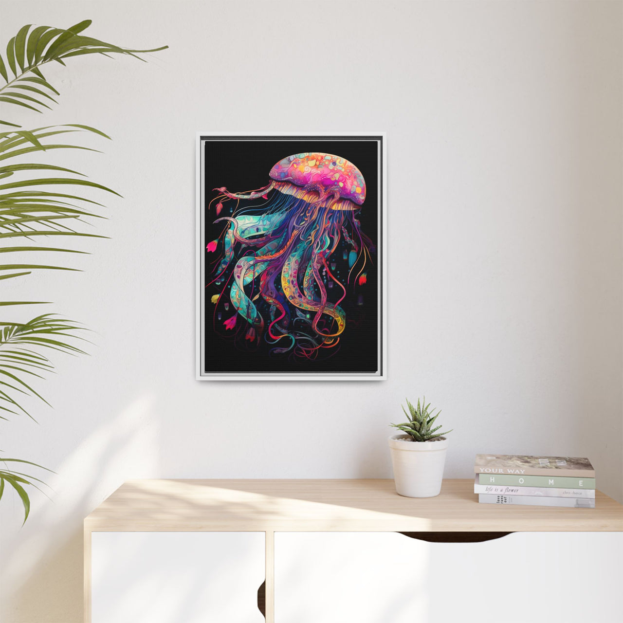Celestial Drifter Jellyfish Canvas Wall Art with Frame