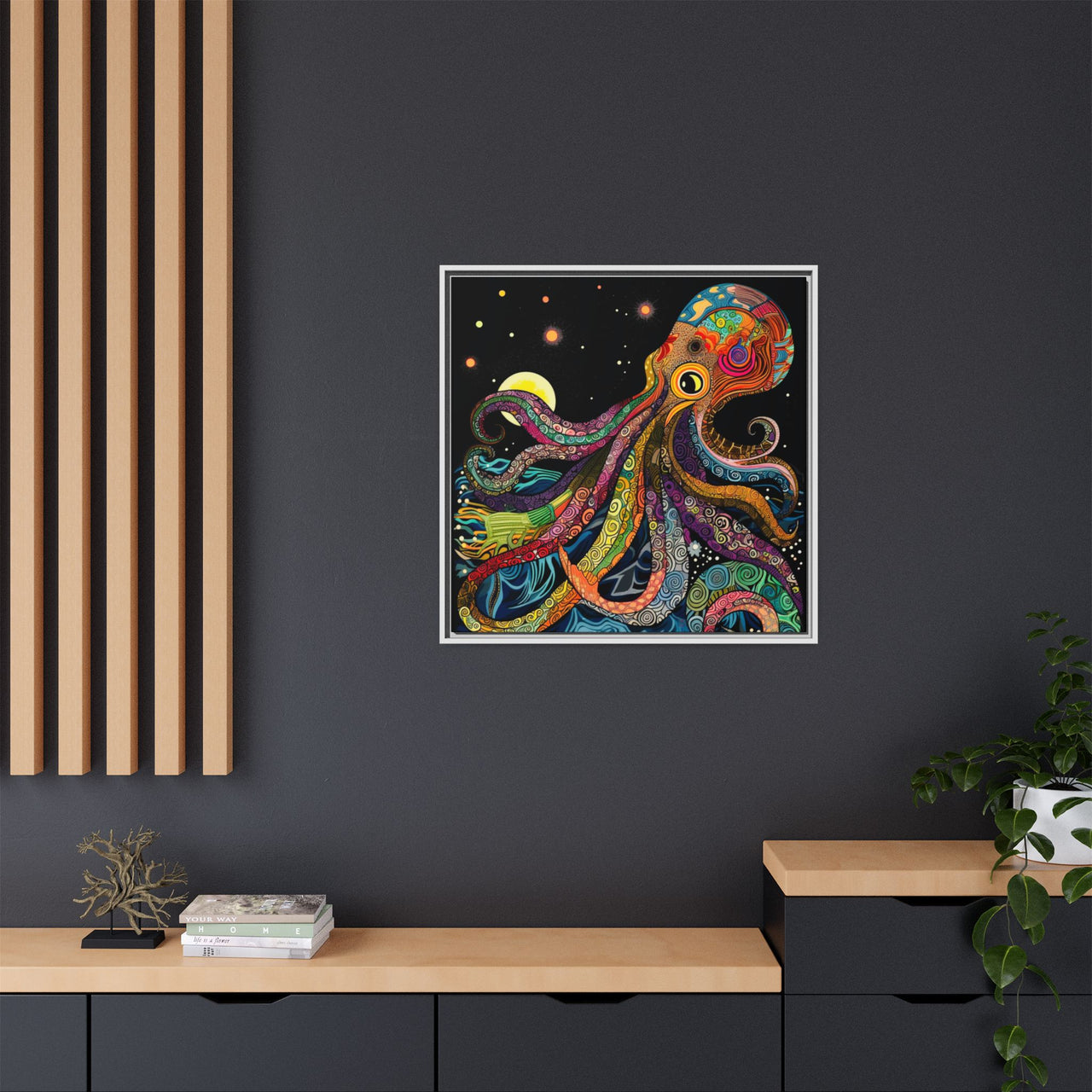 Midnight Depths Octopus Canvas Wall Art with Frame