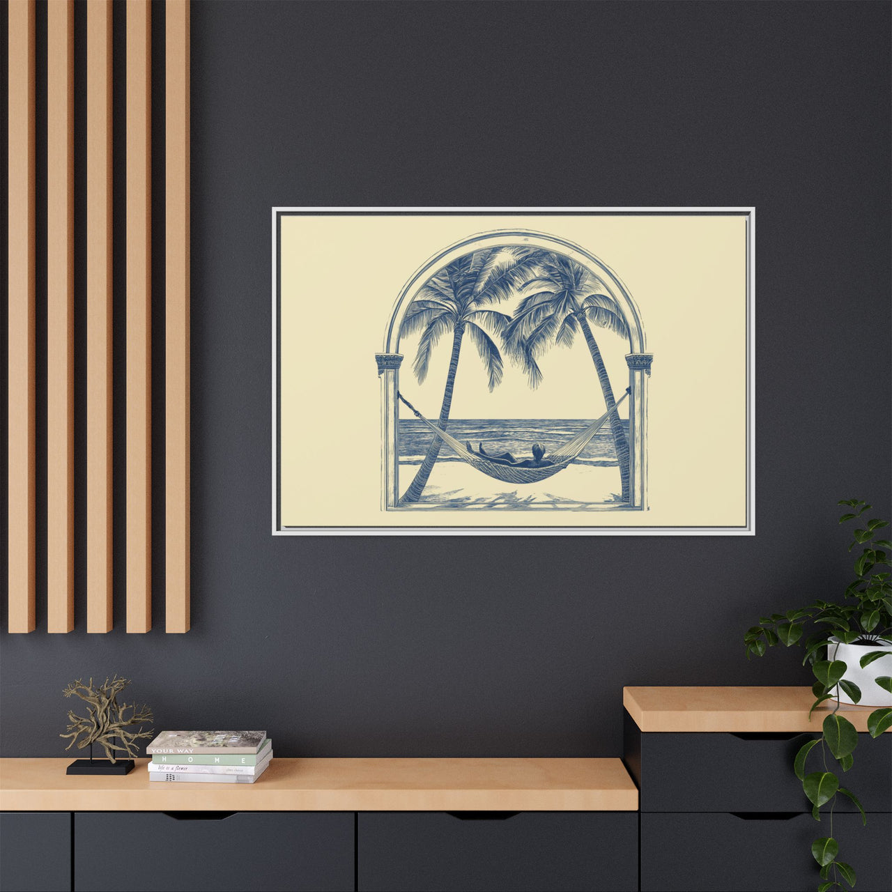 Palm Retreat Hammock Canvas Wall Art with Frame