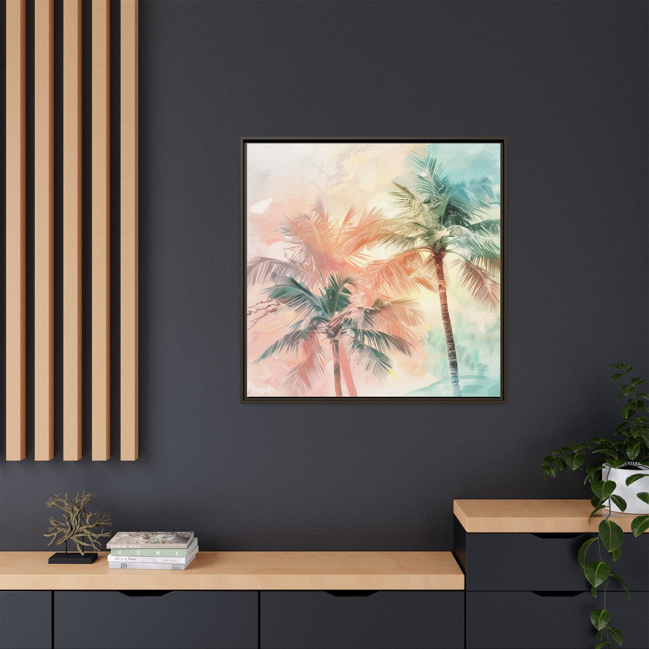 Palm Glow Canvas Wall Art with Frame