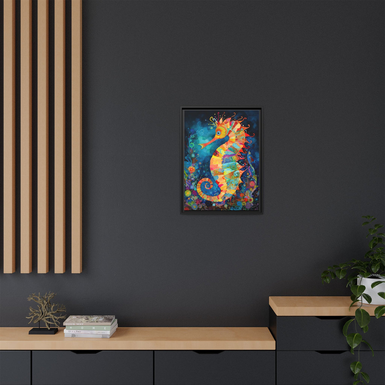 Coral Carnival Seahorse Canvas Wall Art with Frame