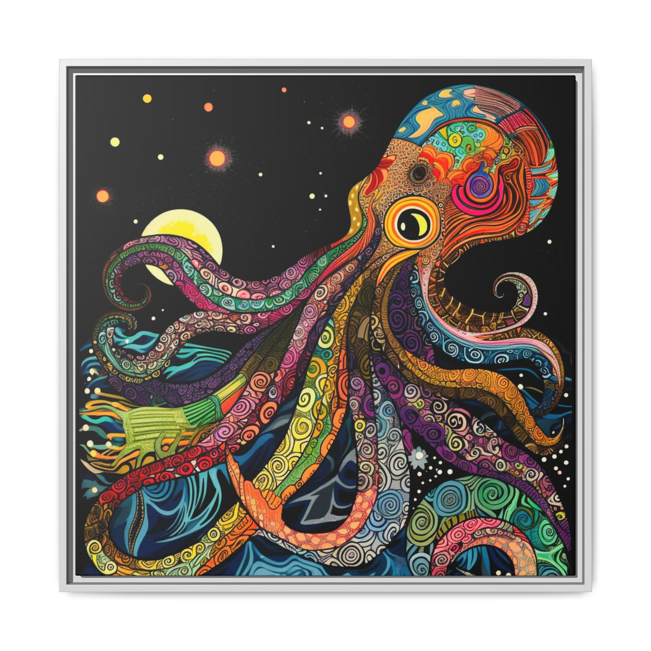 Midnight Depths Octopus Canvas Wall Art with Frame